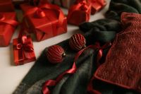 Kaboompics - Red Christmas Gifts and Ornaments With Cozy Textiles