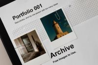 Kaboompics - Creative Photography Portfolio Collage with Printed Photos and Grid Paper
