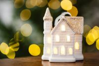 Kaboompics - White Christmas House Ornament with Warm Bokeh Lights