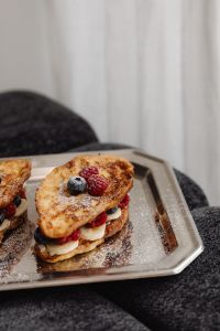 Kaboompics - French Toast Breakfast Tray Against White Curtains
