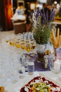 Catering banquet table with different food snacks and appetizers