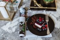 Kaboompics - Cheesecake and magazine on a marble table