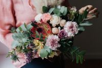 Kaboompics - Paper-Wrapped Mixed Bouquet with Eucalyptus and Roses