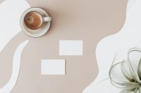 Kaboompics - Business Card Mockup & Coffee on Colorful Background