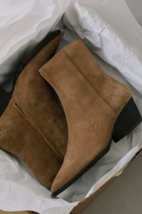Kaboompics - Tan Suede Ankle Boots in a Box for Fall Fashion Unboxing