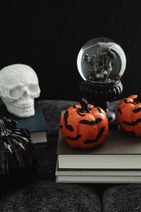 Kaboompics - Crystal Ball Skull and Jack O Lantern Still Life