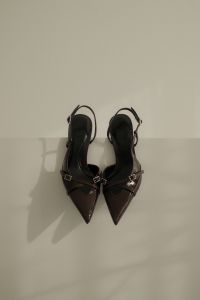 Kaboompics - Cherry Burgundy Slingback Heels with Wall Shadows