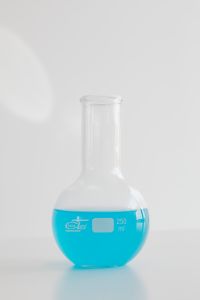 Kaboompics - Blue Solution in Transparent Laboratory Flask