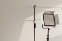 Kaboompics - Photo studio interior - C-stand lighting tripod - photo backdrop - LED lamp