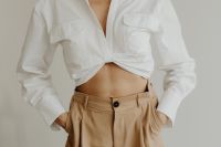 Kaboompics - Minimal Fashion Woman in White Shirt and Beige Trousers