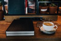 Kaboompics - Book, Cup of Coffee, Wooden Desk
