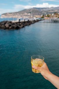 Kaboompics - Harbor View with Green-Yellow Railing and Seaside Drink