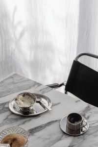 Kaboompics - Coffee and Silver Tableware Still Life on Arabescato Marble