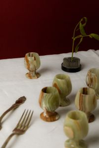 Kaboompics - Vintage Glassware and Antique Cutlery with Kenzan Flower Frog