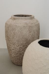 Kaboompics - Textured Beige Ceramic Vase with White Vessel and Copy Space