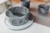 Kaboompics - Speckled Ceramic Bowl and Plate on Neutral Table