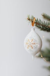 Kaboompics - White Snowflake Christmas Ornament on Evergreen Branch