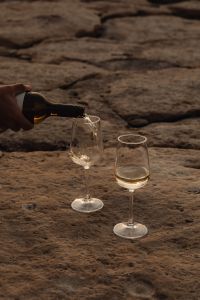 Kaboompics - Hand Pouring White Wine into Glasses on the Rocky Coast