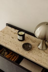 Kaboompics - Black Console with Open Drawer and Lower Shelf