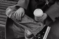Kaboompics - Black and White Close Up of Woman Holding Takeaway Coffee