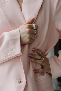 Kaboompics - Woman in Pale Pink Suit Taking a Mirror Selfie