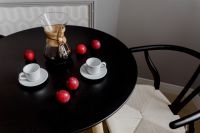 Kaboompics - Breakfast served with coffee and plums