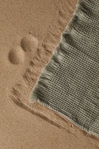 Kaboompics - Seashells on Gray Knit Fabric with Sand