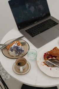 Kaboompics - Laptop, Coffee and Croissants on a Bright Work Table