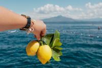 Kaboompics - Lemons in Hand with a Mountain-Backed Bay View