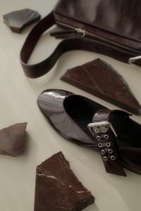 Kaboompics - Cherry Burgundy Shoes Bag and Stone Fragments