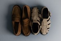 Kaboompics - Mixed Footwear Collection of Suede Loafers and Woven Sandals