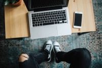 Kaboompics - Overhead Laptop and Smartphone on a Wooden Table