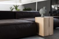 Kaboompics - Dark Leather Sofa and Sculptural Side Table in a Modern Living Room