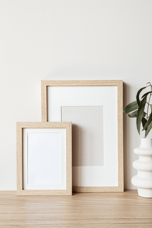 Blank Wooden Frame Mockup with Hourglass for Neutral Poster Design ...