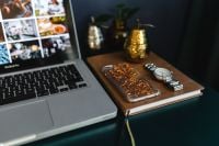 Kaboompics - Home office desk with Macbook, iPhone, calendar, watch & organizer