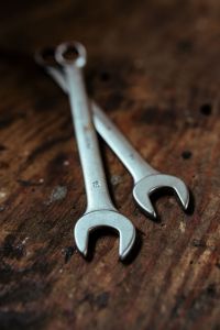 Tools, nails and bolts in a workshop