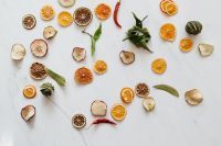 Kaboompics - Minimal Dried Fruit and Red Chili Composition With Copy Space