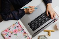 Kaboompics - Happy casual beautiful woman working on a laptop