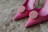 Kaboompics - Pink Pointed Heels with Decorative Buckles on Marble