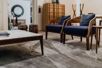 Kaboompics - Navy Armchairs and Wood Coffee Table in Modern Living Room
