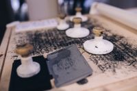 Kaboompics - Big wooden stamps on a dirty table