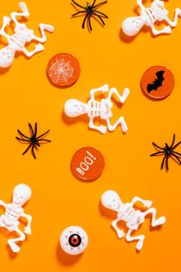 Kaboompics - Vertical Skeleton and Pumpkin Candy Background