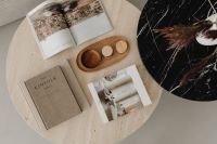 Kaboompics - Overhead Styling of Travertine Coffee Tables, Kinfolk Books and Neutral Decor