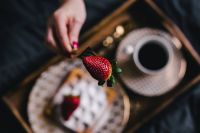 Kaboompics - Saffle with strawberries and cup of coffee
