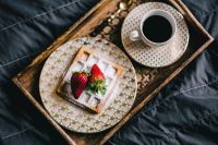 Kaboompics - Saffle with strawberries and cup of coffee