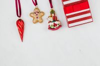 Kaboompics - Hanging Christmas Ornaments with Red Gift Box and Copy Space