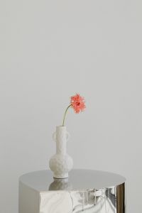 Kaboompics - White Sculptural Vase on Mirrored Pedestal in Sunlit Room