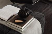 Kaboompics - Open Book and Black Pumpkin on Cozy Armchair