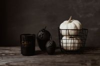 Kaboompics - Black Halloween Decorations With White Pumpkins