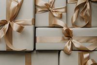Kaboompics - Elegant White Gift Boxes with Satin Ribbon Bows